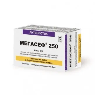 Мегасеф 250 мг цефуроксим 1 флакон + 1 ампула 2 мл
