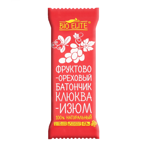 BIO ELITE Батончик фруктово-ореховый Клюква/изюм, 35гр.