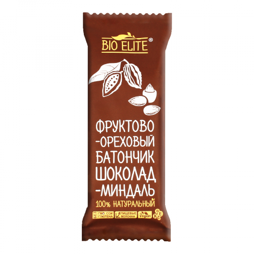 BIO ELITE Батончик фруктово-ореховый Шоколад/миндаль, 35гр.